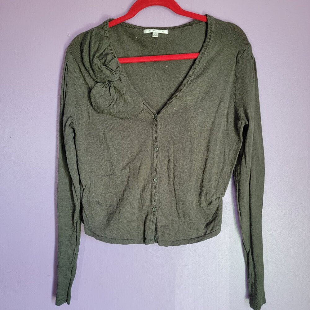 CAbi Womens Cardigan sweater LARGE green V-Neck Button Up